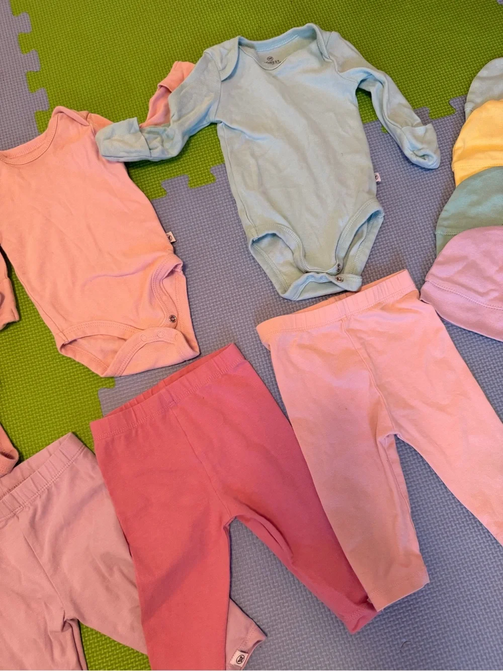 Baby Long-Sleeve Bodysuits and Leggings Set with pastel hats